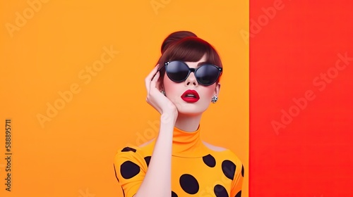 Vintage retro hipster chic woman model. Abstract fashion photography.
