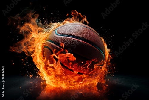 Basketball ball in fire. Generate Ai photo