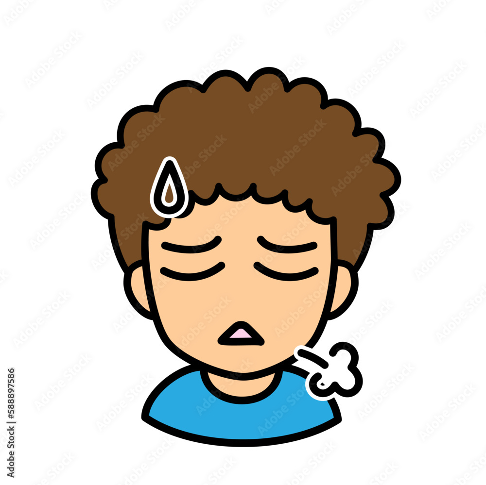 Obraz premium ブログで使えるアイコン ベクター版 男性02天然パーマ 落ち込み顔 