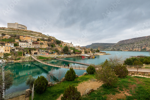 The sunken city and mosque minaret in Halfeti, the district of Sanliurfa, an important touristic city in Turkey, are located to the west of Halfeti Urfa.