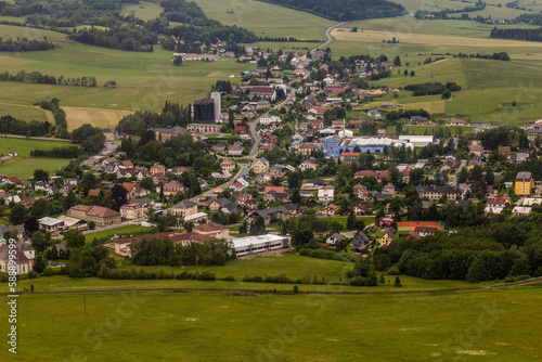 Aerial view of Cervena Voda town from Krizova hora mountain, Czech Republic