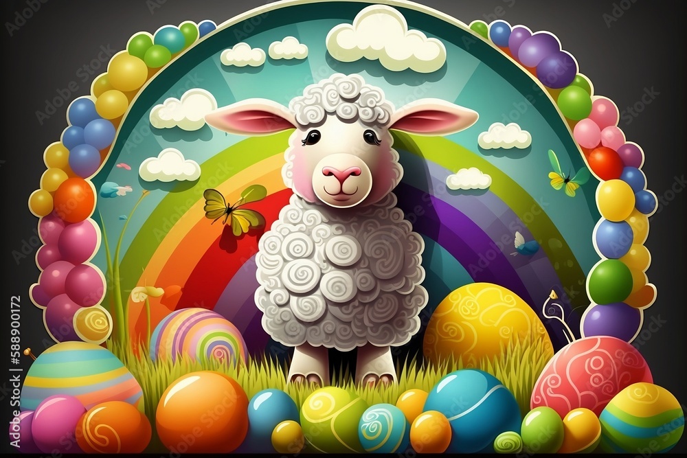 Naklejka premium cheerful easter lamb in a colorful environment