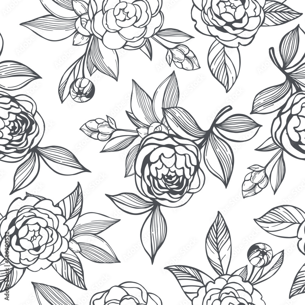 Camellia flowers.  Vector pattern.