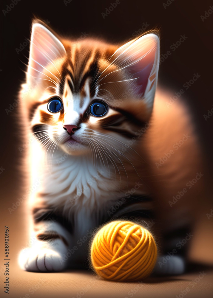 Petit chaton jouant avec une pelote de laine Petit chaton jouant avec une pelote de laine