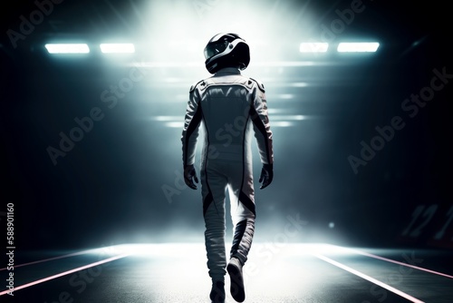 Sport racer with helmet. Generate Ai