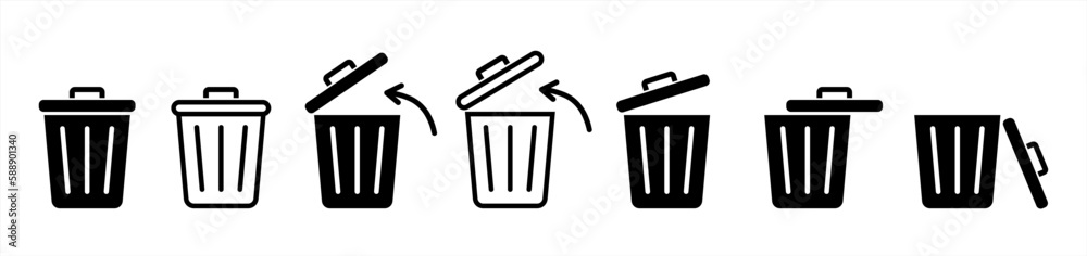 Trash bin. Vector isolated icons. Black vector trash dusbin sign icon ...