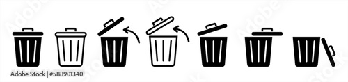 Trash bin. Vector isolated icons. Black vector trash dusbin sign icon isolated elements. Vector icons set.