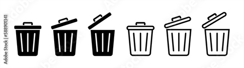 Trash bin. Vector isolated icons. Black vector trash dusbin sign icon isolated elements. Vector 10 eps. photo