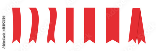 Red banner ribbon strip flat vector design for print and websites. Vector illustration set.