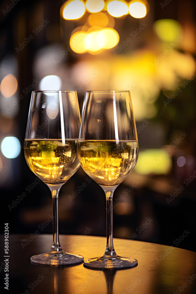 Generative Ai illustration , Wine glasses in a restaurant setting. Generative Ai illustration , Wine glasses in a restaurant setting.