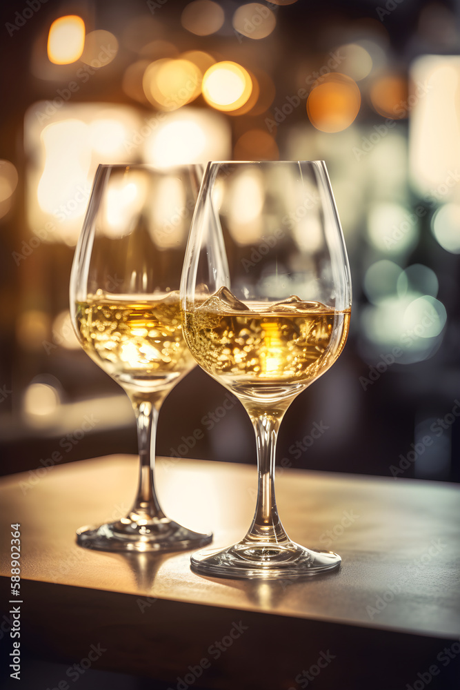 Generative Ai illustration , Wine glasses in a restaurant setting. Generative Ai illustration , Wine glasses in a restaurant setting.