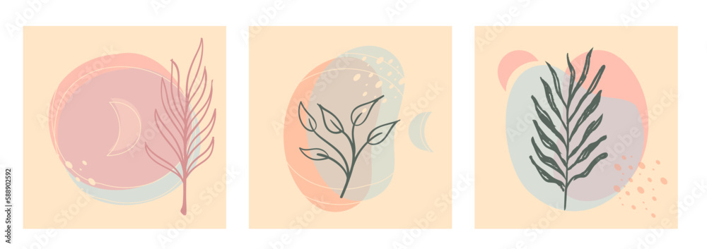 Botanical wall art vector set. Aesthetic Foliage line art drawing with organic abstract shapes. Plant Art design for print, cover, wallpaper. Minimalist and natural design. Botanical wall art vector set. Aesthetic Foliage line art drawing with organic abstract shapes. Plant Art design for print, cover, wallpaper. Minimalist and natural design.