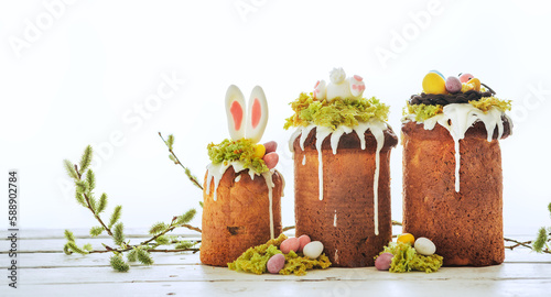 Paska - Easter Eve sweet bread with icing decorated with eatable 