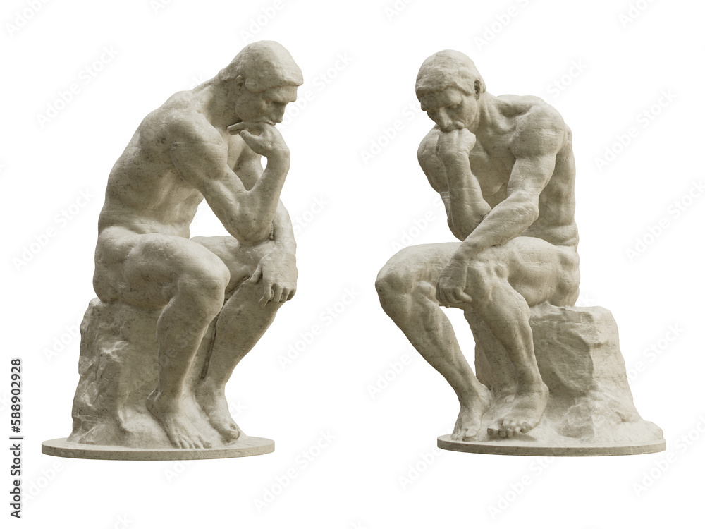 Rodin’s Thinker statue isolated on transparent background. 3D rendering - obrazy, fototapety, plakaty 