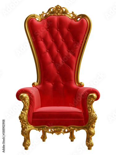 Red throne chair isolated on transparent background. 3D rendering
