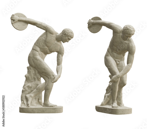 Classical statue of Myron’s Discobolus isolated on transparent background. 3D rendering photo