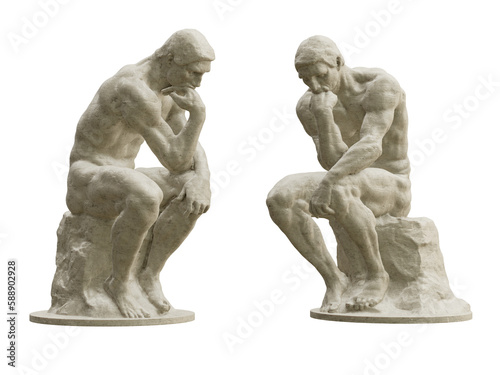 Rodin’s Thinker statue isolated on transparent background. 3D rendering