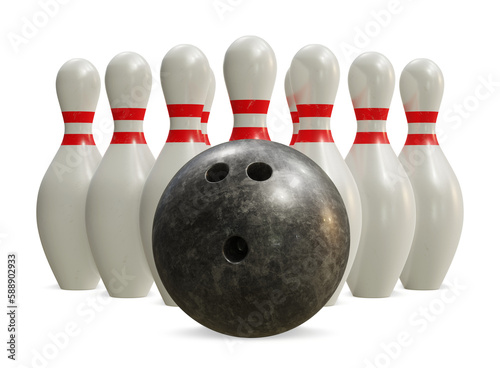 Valokuva Bowling ball with bowling pins isolated on transparent background