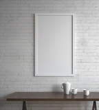 Sophisticated Square Frame in Stylish Meeting Room, Brick Wall Accent, Ideal for Showcasing Art, Photography, and Creative Designs, Modern Workspace Interior, Professional Environment