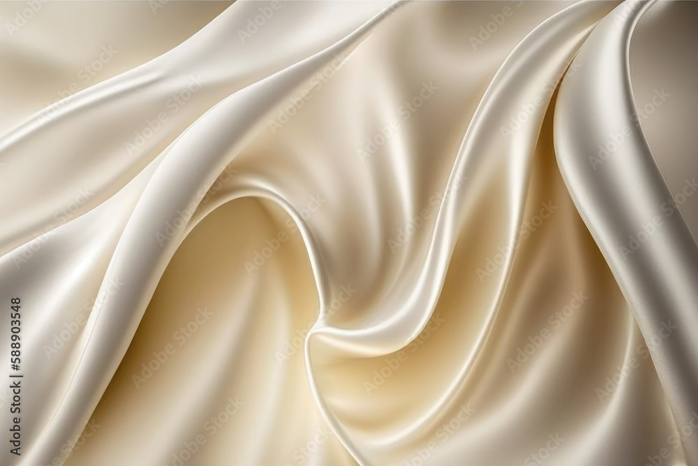 AI generated beautiful elegant white soft silk satin fabric background with waves and folds - obrazy, fototapety, plakaty 