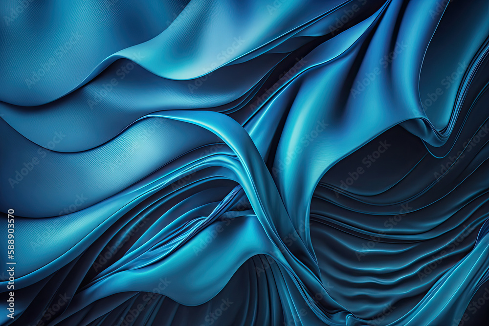 AI generated beautiful elegant blue soft silk satin fabric background ...
