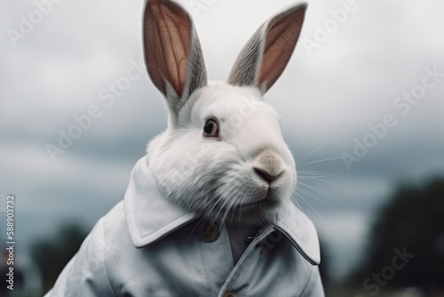 Surreal white rabbit in a cloak in the style of the movie Shutter Island made with generative AI © Vitalii But