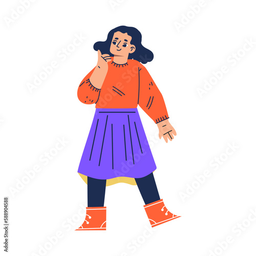 Happy Little Girl Standing and Smiling Vector Illustration