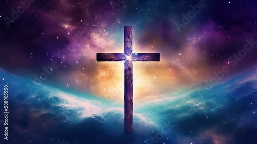 Christian Jesus Cross Abstract Galaxy Background Oil Painting Cosmic Generative AI