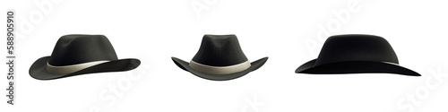 Classic gangster fedora hat from different angles isolated on transparent background. 3D rendering