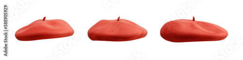 Red beret hat from different angles isolated on transparent background. 3D rendering photo