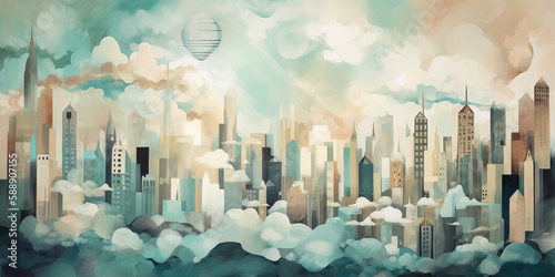 Dreamy Cityscape in Oil Paint by an Unknown Artist Generative AI