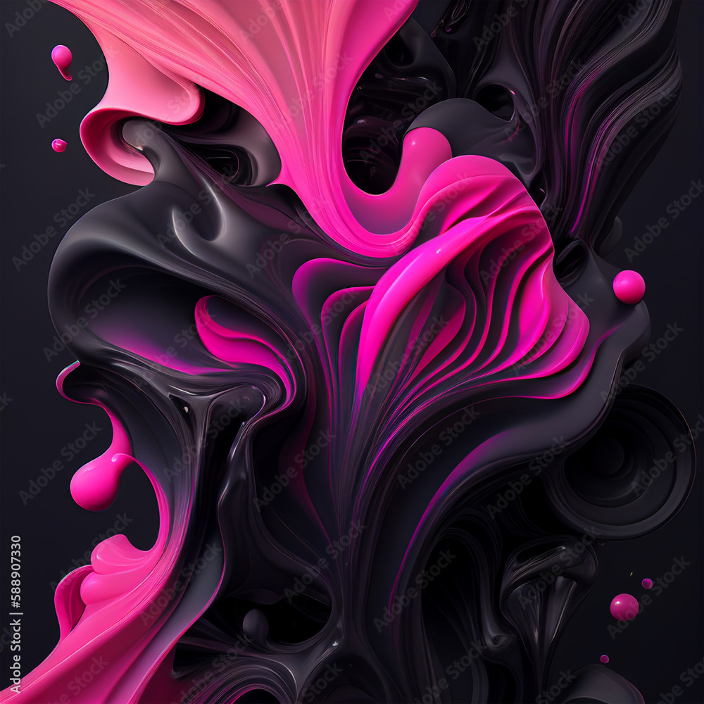 purple pink black 3d abstract liquid fluid waves modern background created with generative AI