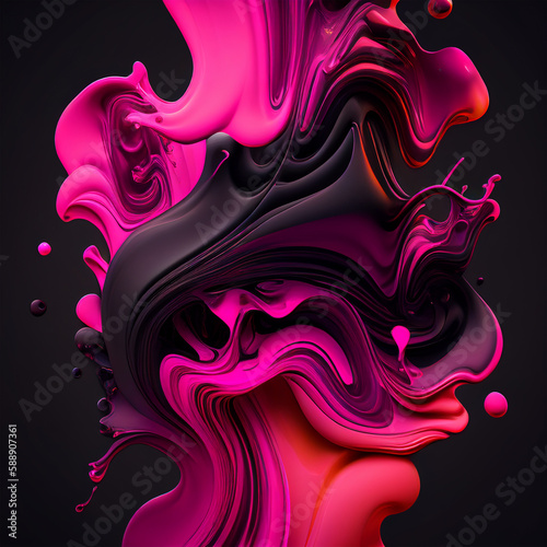 purple pink black 3d abstract liquid fluid waves modern background created with generative AI