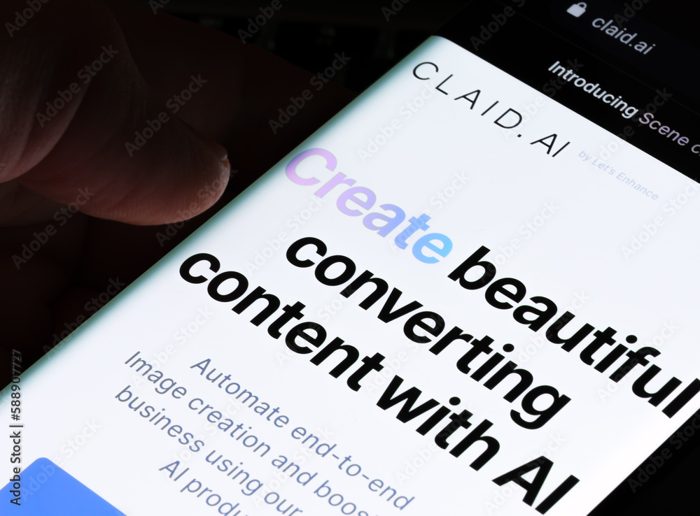 Claid.AI platform seen on the screen of smartphone. Claid AI is AI ...