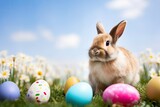 easter bunny with easter eggs, Generative AI