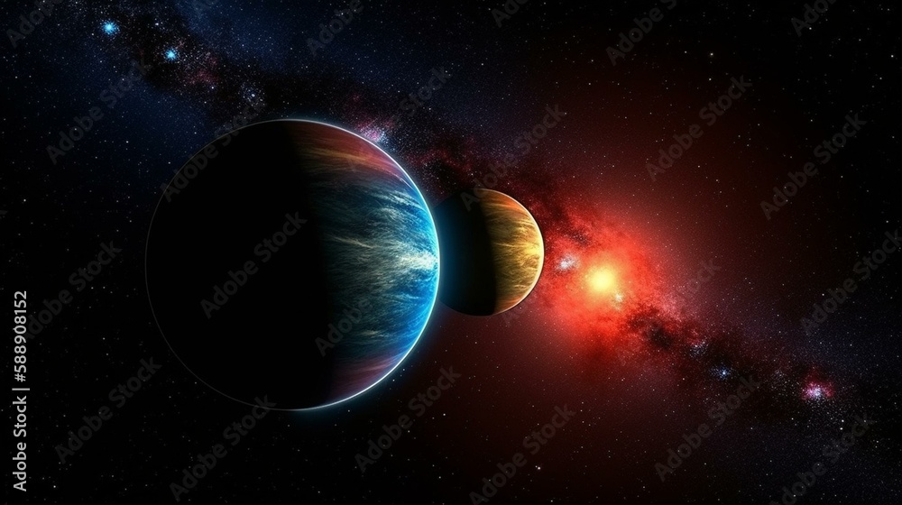 A binary star system with two stars of different colors Generative AI