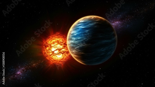 A binary star system with two stars of different colors Generative AI © Наталья Евтехова