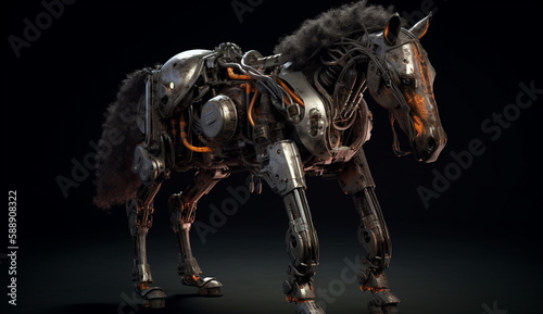 A futuristic dashing horse with robotic technology. Based on Generative Ai.