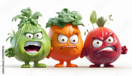 An illustration of a vegetable in a cartoon style with an angry expression. Based on Generative Ai.