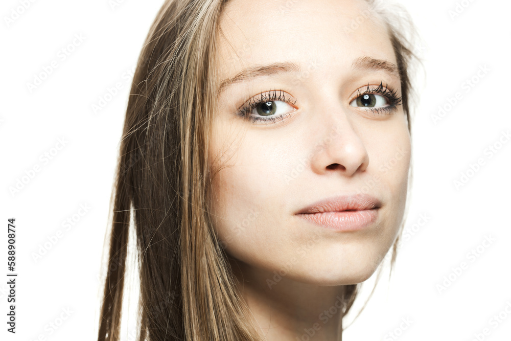 happy positive brunette girl studio portrait against white background... happy positive brunette girl studio portrait against white background...