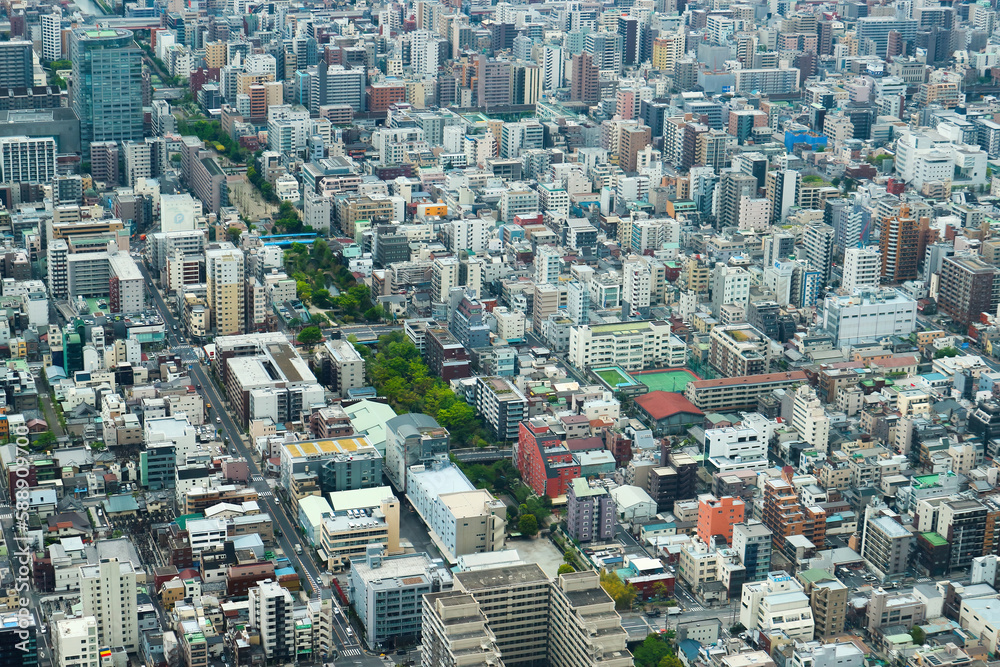 Aerial view Tokyo, Japan. Buildings from top view