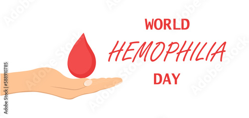 World Hemophilia Day. Awareness poster with red paper cut blood drop. Template for background, banner, card, poster with text inscription