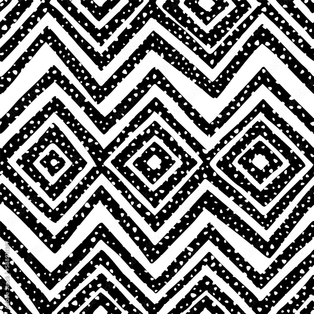 Seamless black and white pattern. Grunge texture. Geometric ornament. Vector illustration.