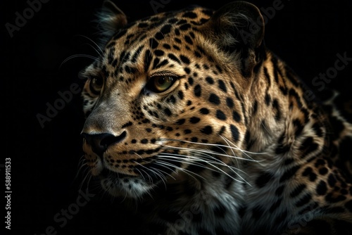 Beautiful leopard. Background with selective focus and copy space. AI generated, human enhanced © top images