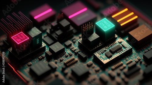 テクノロジー　CPU　回路　イメージ　デジタル　半導体　コンデンサー　接写