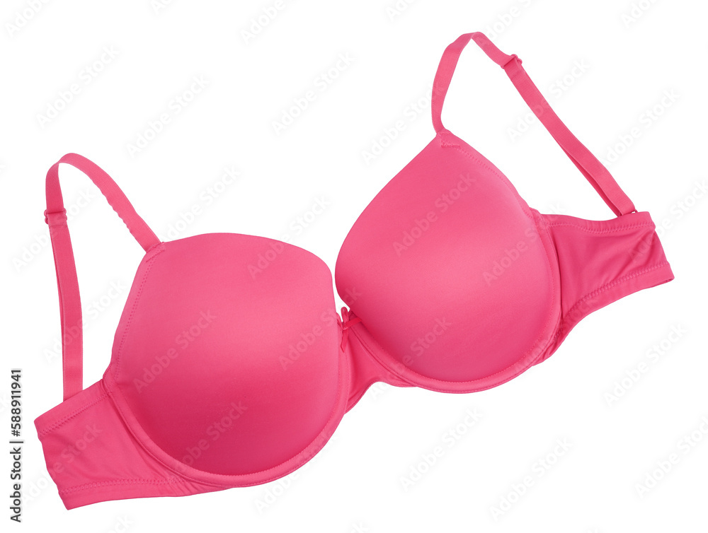 Pink female bra isolated on transparent background Stock Photo