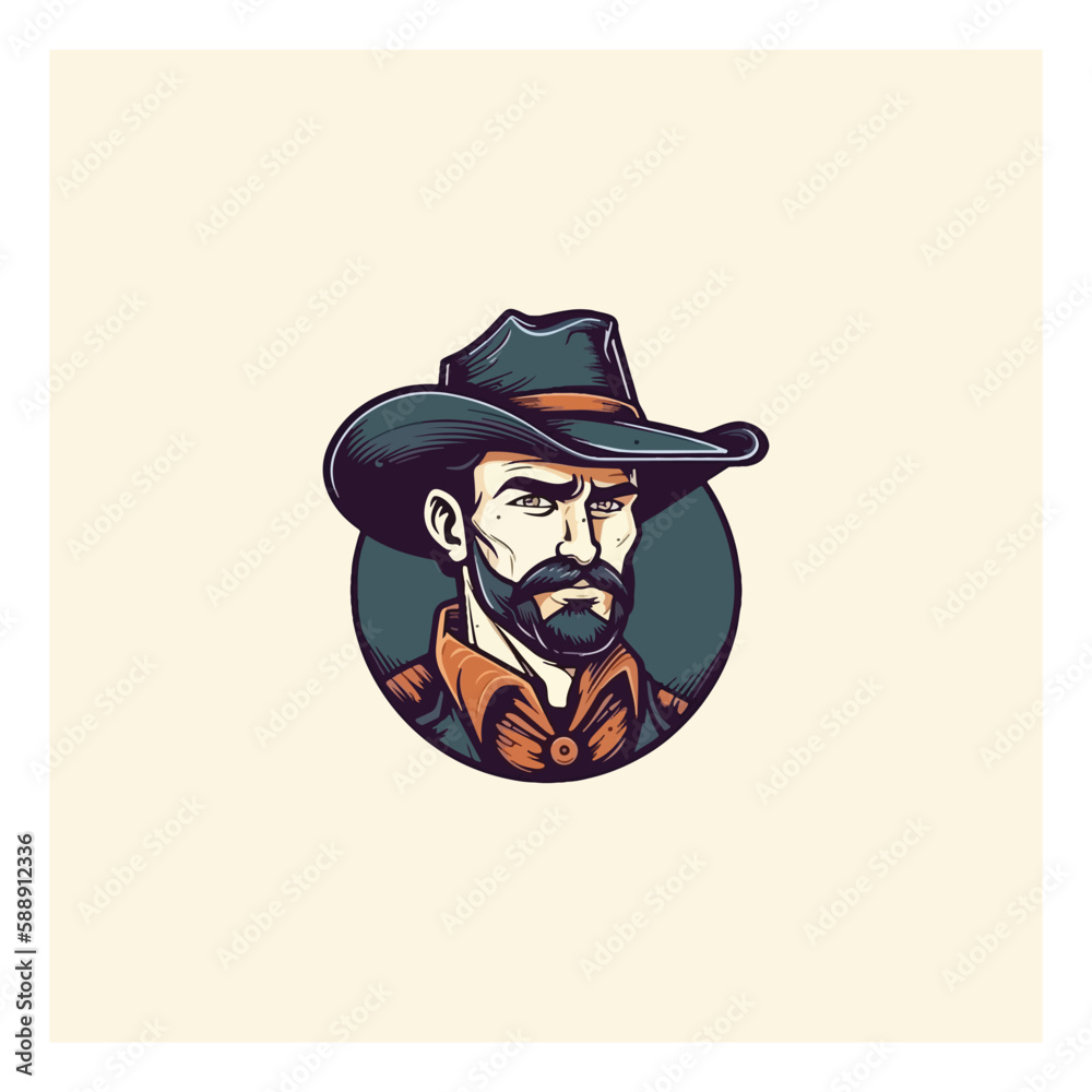 cowboy wearing hat logo vector