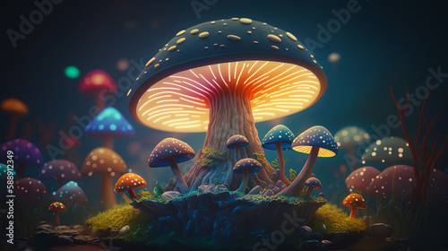 Mystical fairyland forest fantasy mushroom concept in magical fairytale fantasy world ai generative