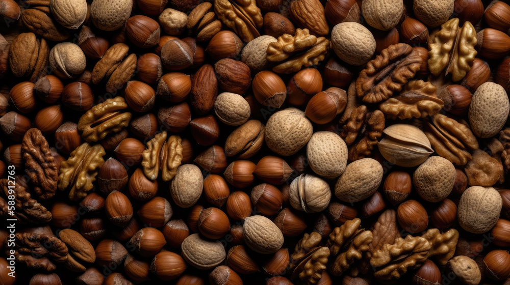 Naklejka premium background of nuts created with Generative AI technology