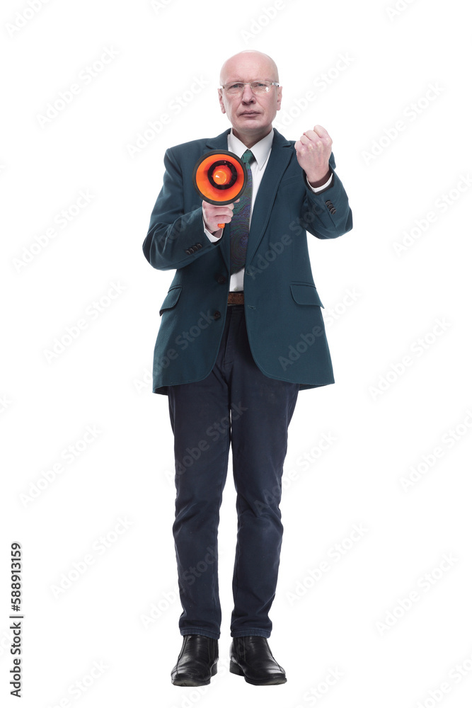 business man with a megaphone making an announcement. business man with a megaphone making an announcement.